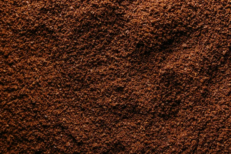 Detailed close-up image of freshly ground coffee showcasing rich brown texture